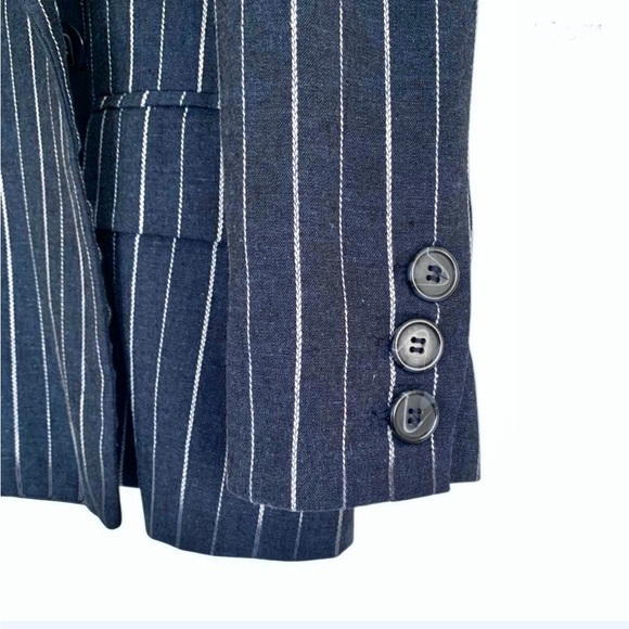 NEW! Free People Ashby Blazer Linen Navy Double-Breasted Pinstripe Size Large. - Picture 7 of 9